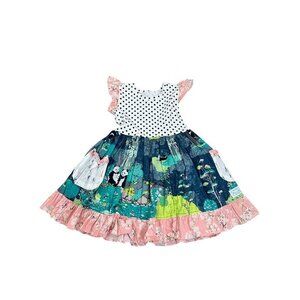 Girls 8Y Fleur Enfant 100% Cotton Polka Dot & Nature Print Dress With Ruffle Sle